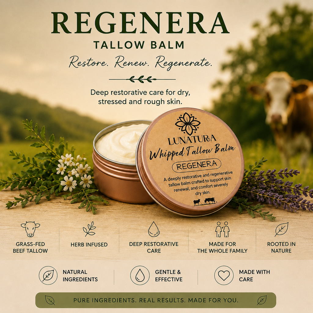 Regenera whipped grass-fed tallow balm by LuNatura for deeply dry and rough skin