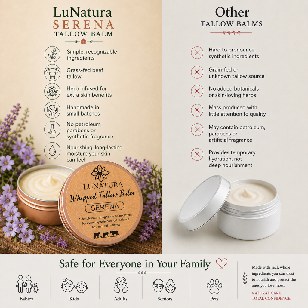 Serena Whipped Tallow Balm compared with conventional moisturizers