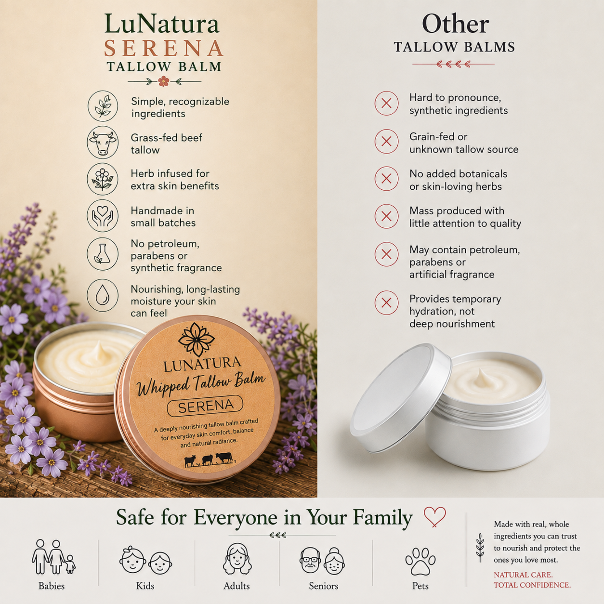 Serena Whipped Tallow Balm compared with conventional moisturizers