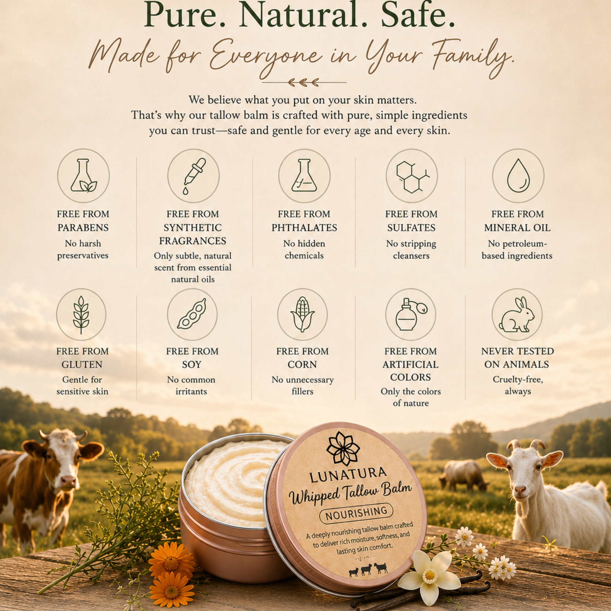 Nourisha whipped tallow balm made with simple natural ingredients