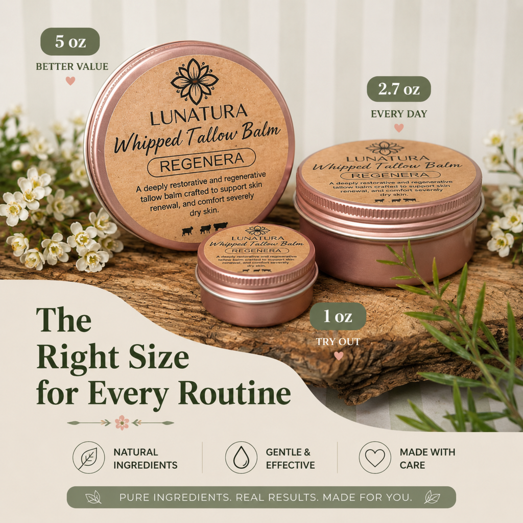 Regenera whipped tallow balm available in 1 oz, 2.7 oz and 5 oz sizes